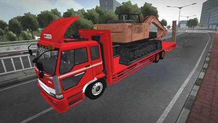 Mod Truck Fuso Merah Muatan Excavator